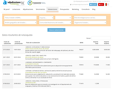 Ejemplo: Resumen de información subvenciones